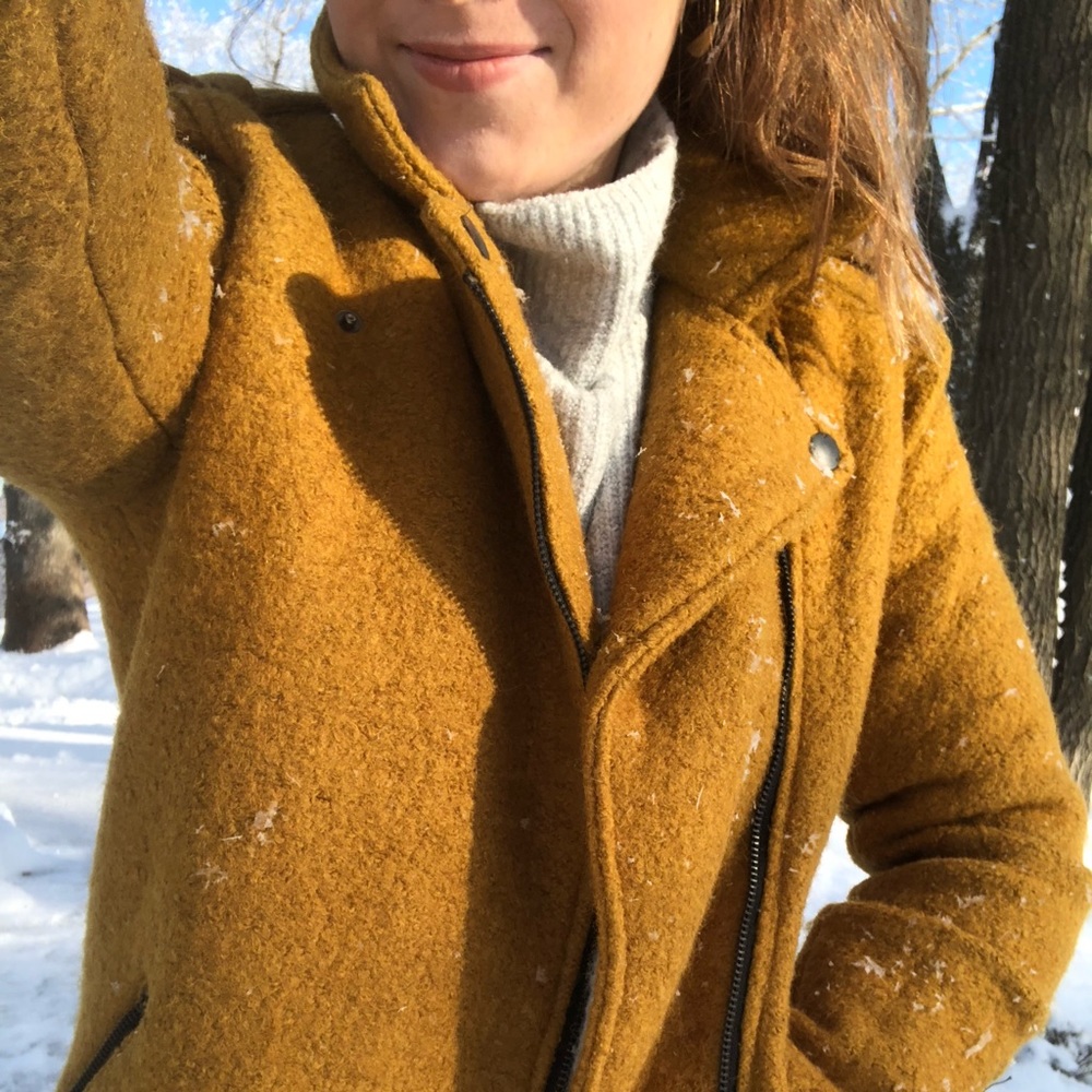 Mustard winter wool coat